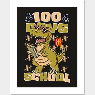 100 days of school featuring a friendly T-rex Dino Holding a notebook  #4 Posters and Art